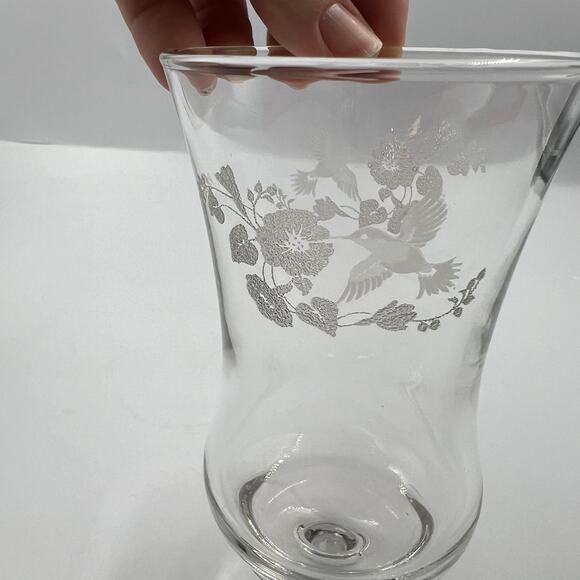 Vintage Homco Clear Glass Candelabra Cup Floral & Hummingbird Etched Votive - Picture 2 of 9